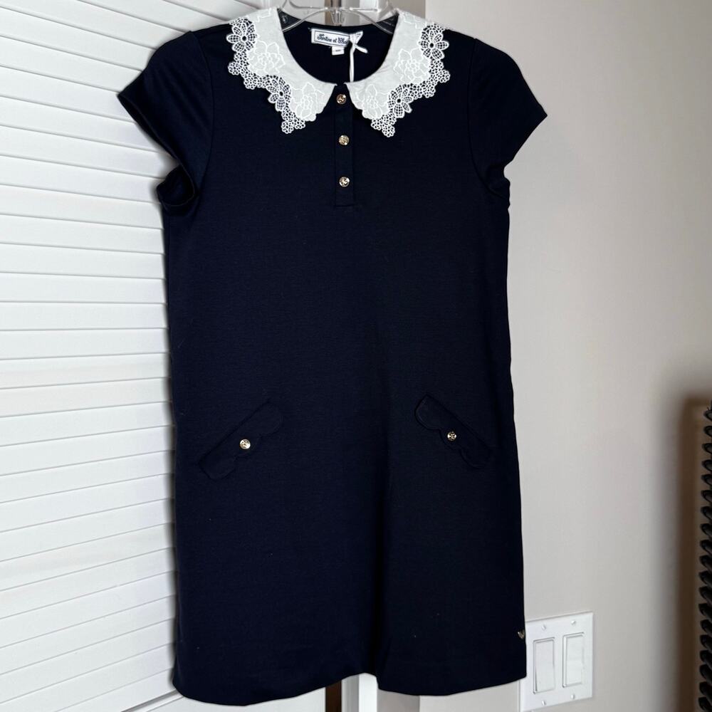 Tartine et Chocolat Girls Navy Blue Lace Collar Dress Size Y10 NWT Jersey dress